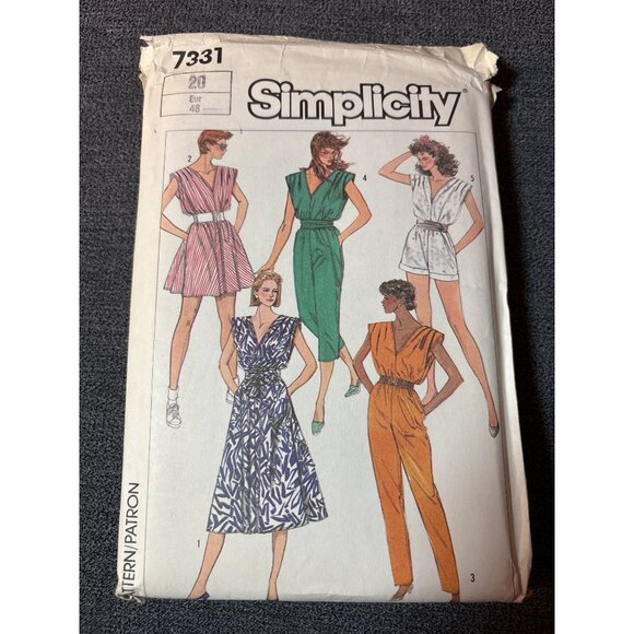 Simplicity 7331 Womens Sewing Pattern Size 20 EUR 48 Vintage 1986 Jumpsuit & Dre - Picture 1 of 6